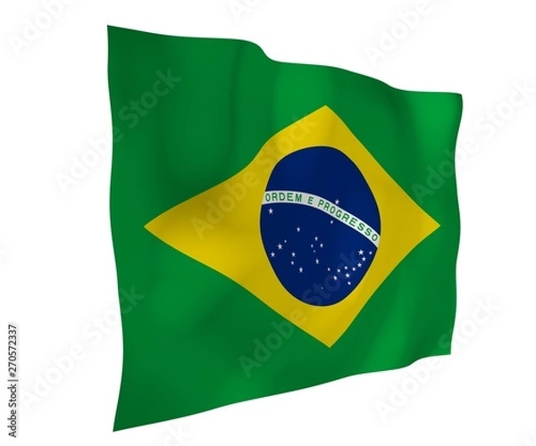 Fototapeta Waving flag of Brazil. Ordem e Progresso. Order and progress. Rio de Janeiro. South America. State symbol. 3d illustration