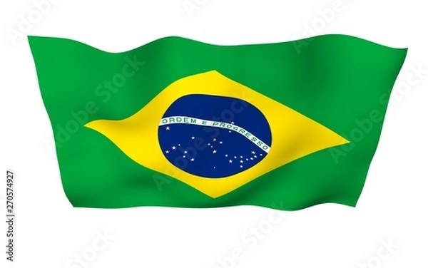 Obraz Waving flag of Brazil. Ordem e Progresso. Order and progress. Rio de Janeiro. South America. State symbol. 3d illustration