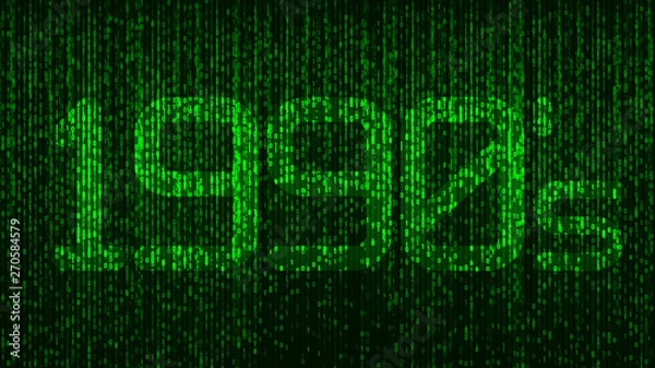 Obraz 1990's nineties computer coding title logo with green glowing numbers and a code background