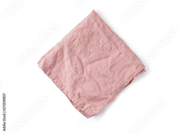 Fototapeta Folded old rose color linen napkin isolated on white background. obscure pink linen napkin. Isolated on white with clipping path. Top view or flat lay.