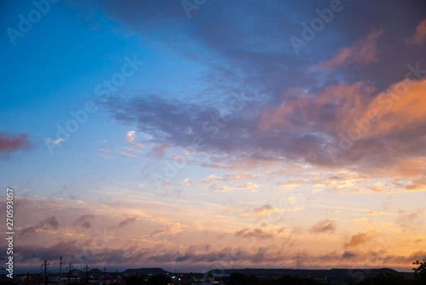 Obraz Blue, purple & gold sunset