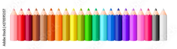 Fototapeta Big collection of rainbow colored pencils plus black and white in a row