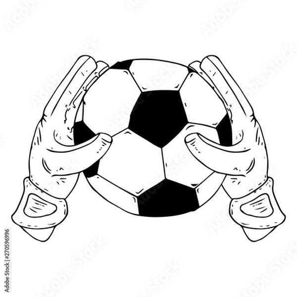 Fototapeta Glove goalkeeper icon. Vector illustration of goalkeeper glove with ball. Hand drawn goalkeeper glove with a soccer ball.