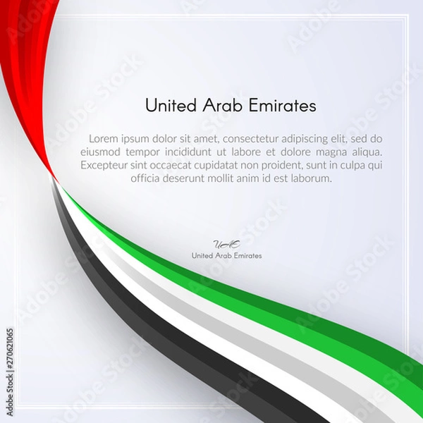Obraz Brochure with wavy ribbon colors of the national flag of United Arab Emirates (UAE) with text For card banner on holiday theme National Day and Independence Day UAE National background Vector ribbon