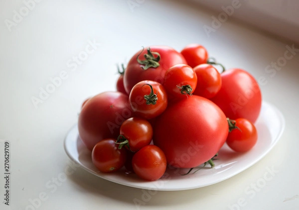 Obraz red tomatoes on white plate