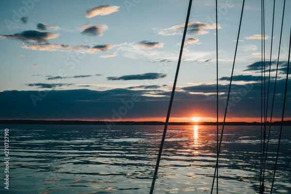 Obraz Sunset through the Rigging on a Sailboat