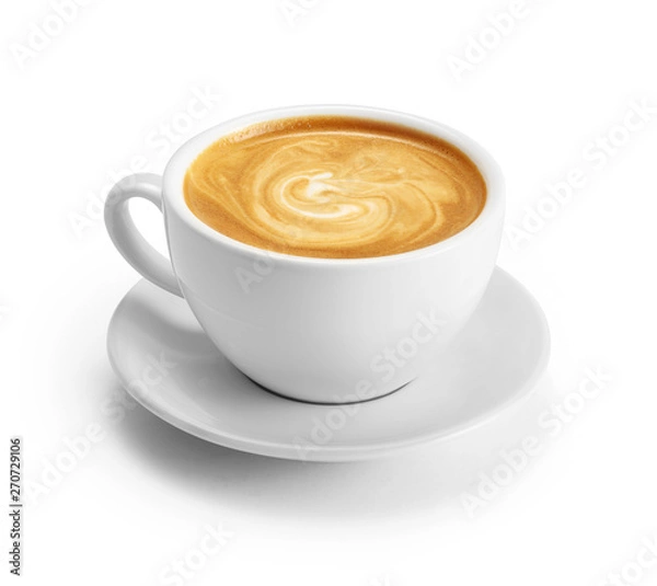 Obraz Filiżanka kawy latte na białym tle na białym tle ze ścieżką przycinającą