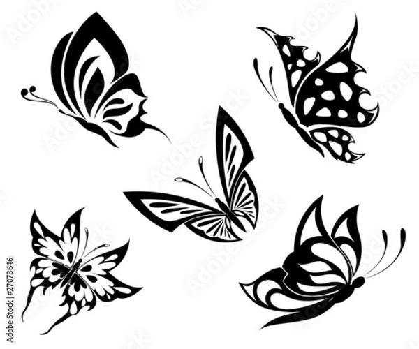 Fototapeta Set  black white butterflyes of a tattoo