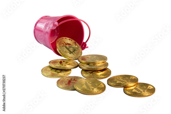 Obraz bit coin in bucket falling blockchain technology
