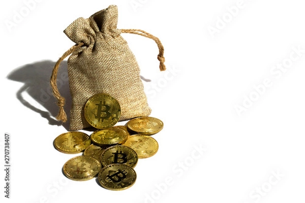 Obraz bit coin in bucket falling blockchain technology