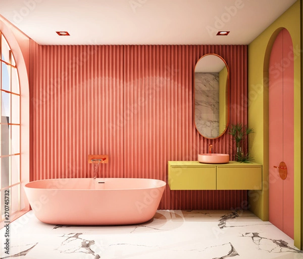 Obraz Modern Bathroom Interior design,trend design 2019 ,3d rendering ,3d illustration