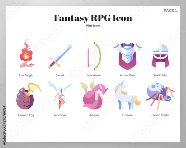 Obraz Fantasy RPG icons Flat pack