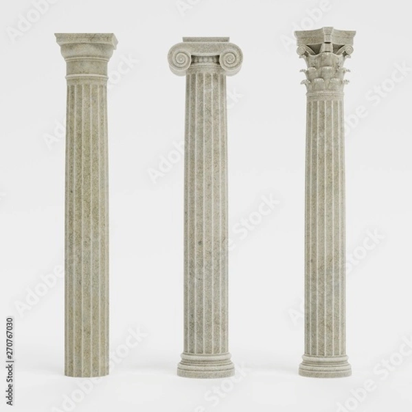 Fototapeta Realistyczne renderowanie 3d kolumn (doryckie, jońskie i korynckie)