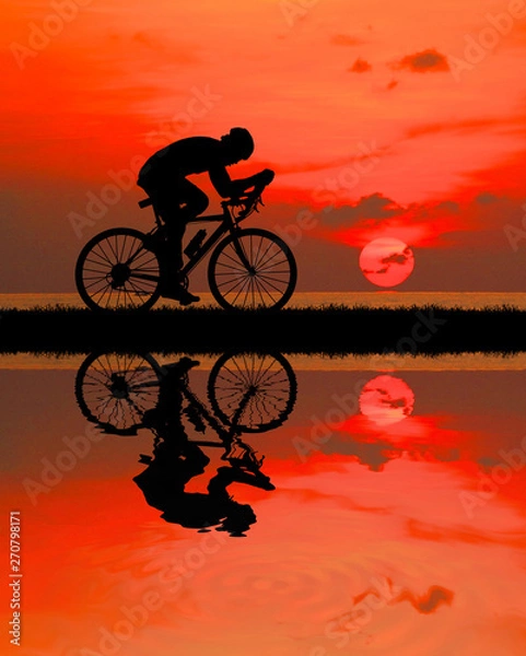 Fototapeta Cycling Silhouette on sunrise