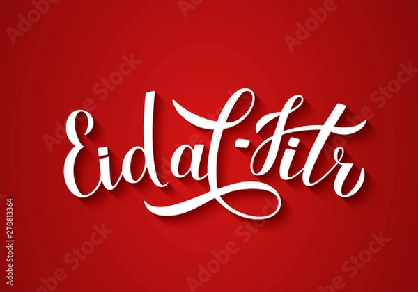 Obraz Eid al-Fitr calligraphy lettering on red background. Muslim holiday typography poster. Islamic traditional festival of breaking the fast. Vector template for banner, greeting card, flyer, invitation.