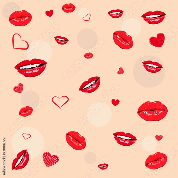 Obraz Pattern women's lips and hearts