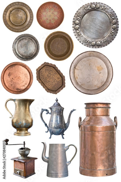 Obraz Set of beautiful antique dishes. Retro. Vintage. Isolated on white background