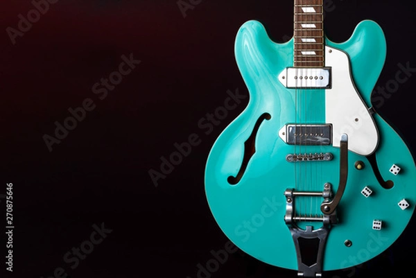 Obraz Electric Guitar, turquoise, 6 String isolated on black