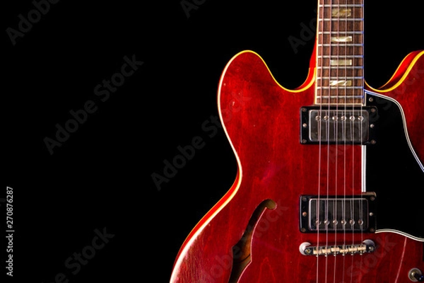 Obraz Vintage Electric Guitar, red, 6 String isolated on black