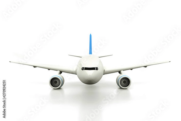 Fototapeta Commercial Airplane isolated on white background. 3D render. Front view