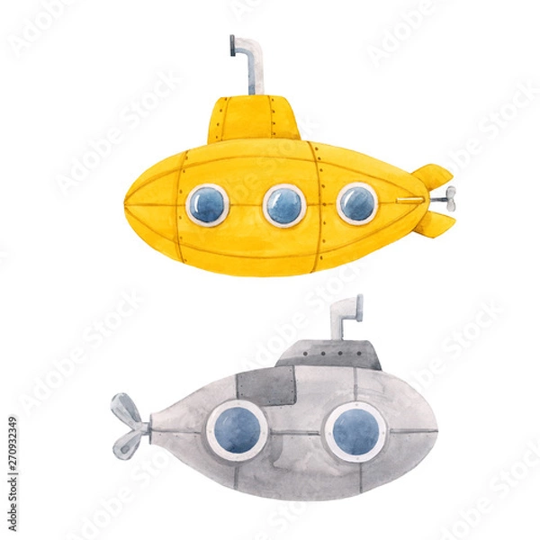 Obraz Watercolor submarine illustration