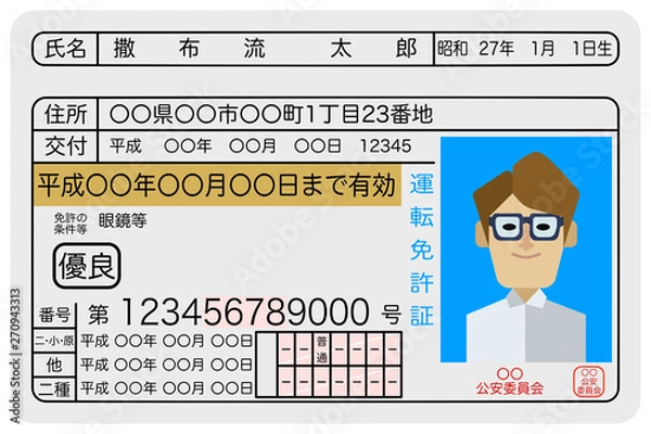 Obraz 優秀な男性ドライバーの運転免許証のサンプルイメージ