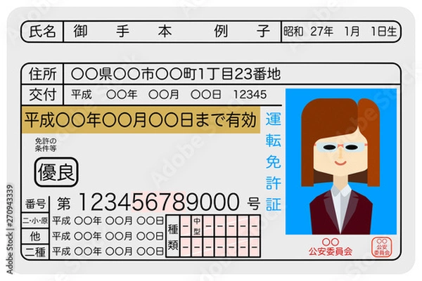Obraz 優秀な女性ドライバーの運転免許証のサンプルイメージ