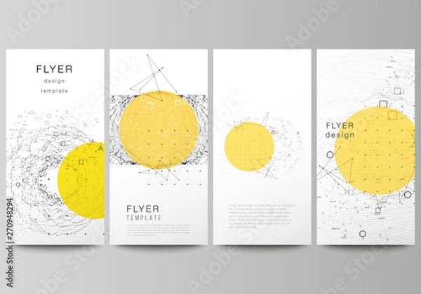 Fototapeta The minimalistic vector illustration of the editable layout of flyer, banner design templates. Science or technology 3d background with dynamic particles. Chemistry and science concept.