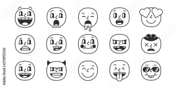 Obraz Black and white smile set. Emoji faces trendy pack. Vector eps10