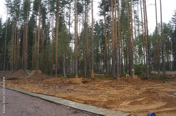 Obraz road construction in the forest