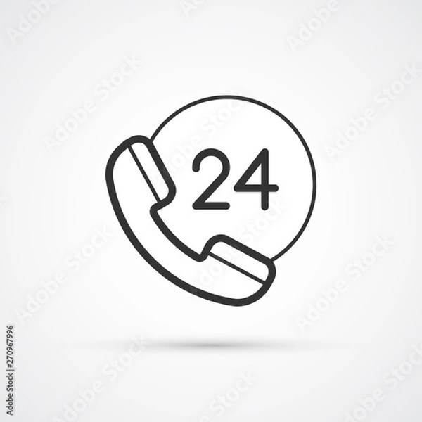Obraz Phone 24 support flat line icon. Vector eps10