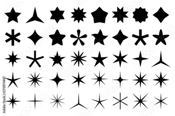 Fototapeta Star shape icons. Rating stars and favorites icon silhouette isolated vector set