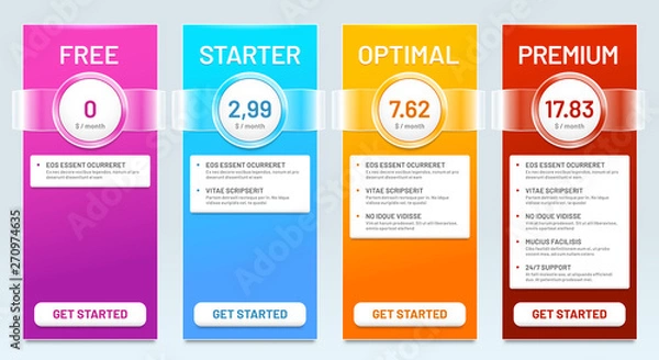 Fototapeta Tariff comparison list. Tariffs plans, price banners and choice prices plan banner template vector illustration