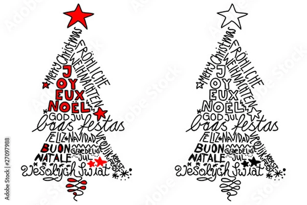 Fototapeta Christmas tree, different languages 1