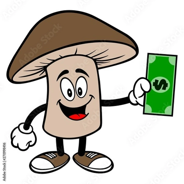 Fototapeta Shiitake Mushroom with a Dollar - A cartoon illustration of a Shiitake Mushroom Mascot.