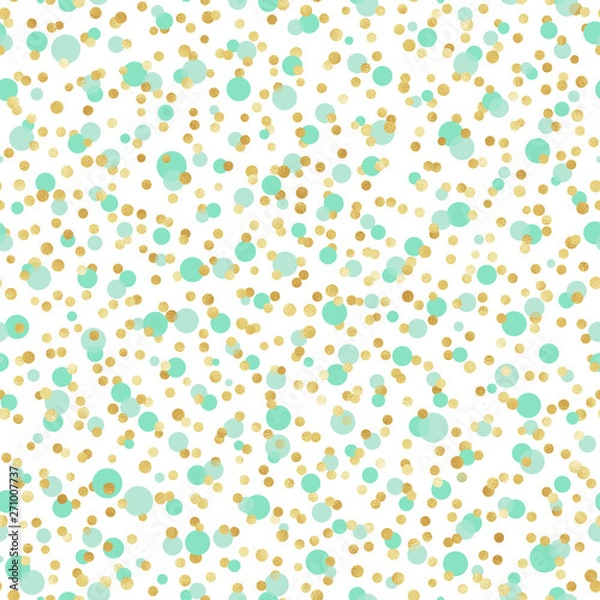 Fototapeta Mint and Gold Confetti Seamless Pattern - Cute mint and gold confetti repeating pattern design