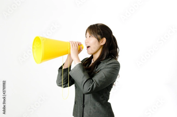 Fototapeta メガホンと女性社員