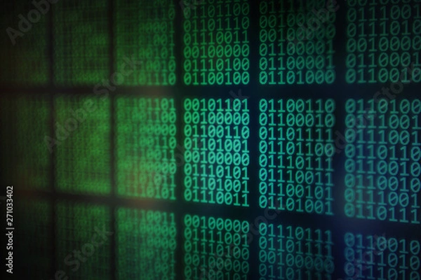 Obraz data panel displaying blocks of Binary code number digits. digital information and computer science themes. coding hacker cyber warfare and personal information privacy protection concepts.