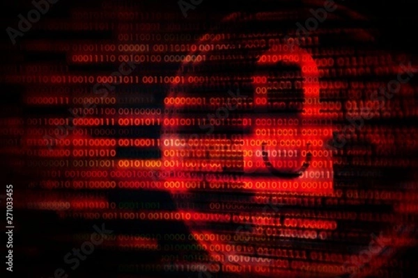 Obraz padlock broke by violent attack matrix style computer language binary data code. privacy breached by hackers and virus.