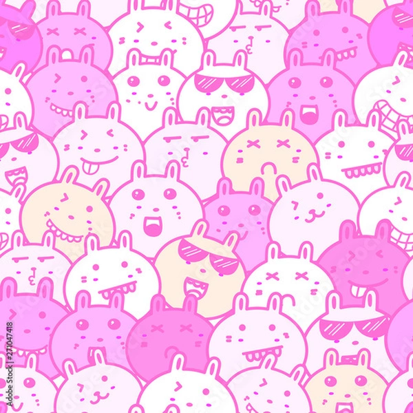 Obraz Seamless pattern with lovely bunny background, Cute rabbit doodle art for kids, Vector illustrations for gift wrap and fabric design.