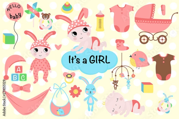 Fototapeta set of isolated baby girl - vector illustration, eps