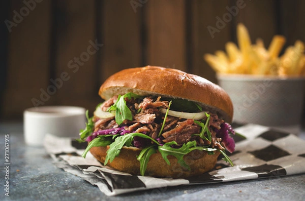 Obraz Pulled pork burger with french fries