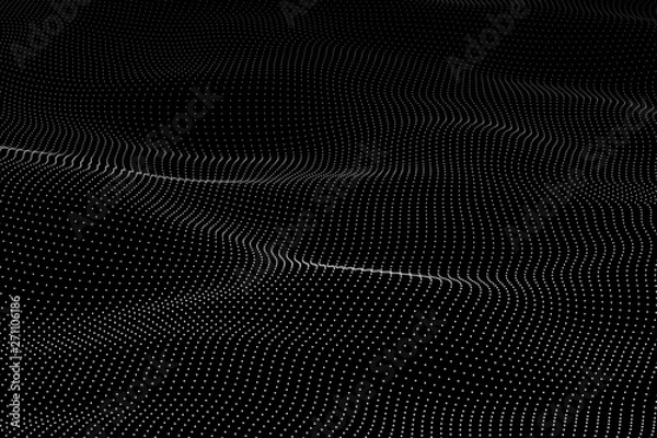Fototapeta Wave 3d. Wave of particles. Futuristic point wave. Design for poster. Technology vector background. Vector illustration.