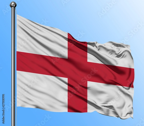 Obraz England flag waving in the deep blue sky background. Isolated national flag. Macro view shot.