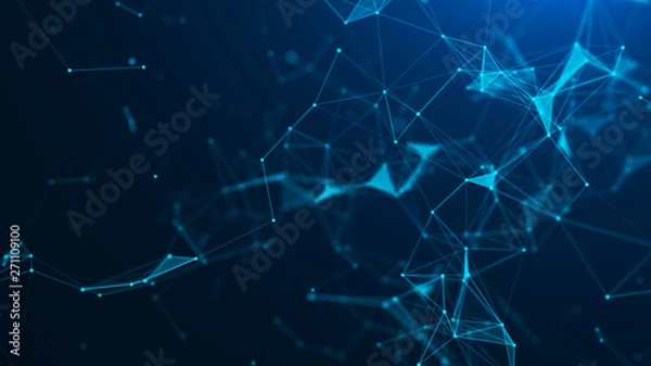 Fototapeta Abstract blue digital background. Big data visualization. Science background. Big data complex with compounds. Lines plexus.