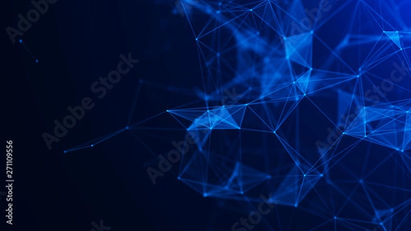 Fototapeta Abstract blue digital background. Big data visualization. Science background. Big data complex with compounds. Lines plexus.