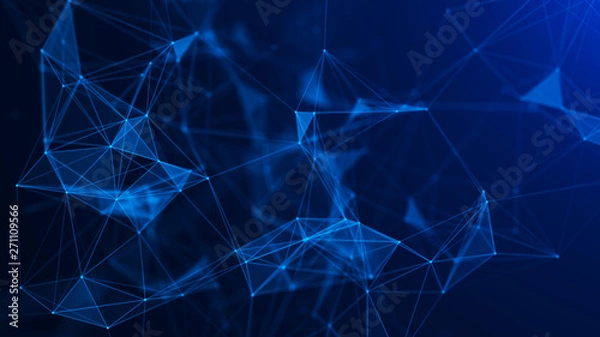 Fototapeta Abstract blue digital background. Big data visualization. Science background. Big data complex with compounds. Lines plexus.