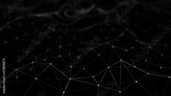 Obraz Wave 3d. 3D black abstract background. Abstract background with a dynamic wave. Big data visualization. 3d rendering.