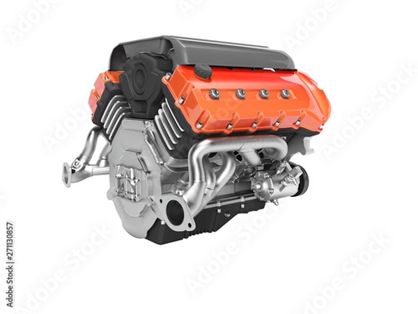 Obraz Car engine rear view 3d render on white background no shadow