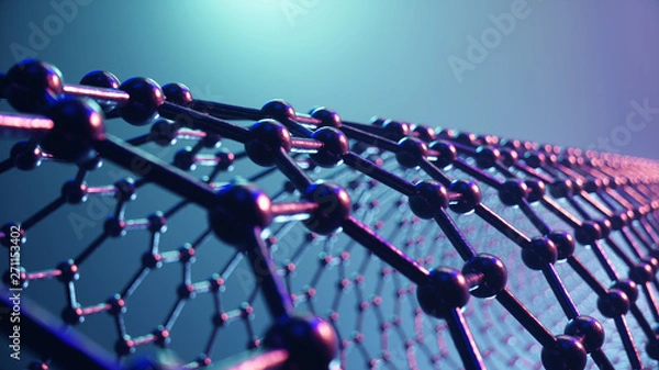 Fototapeta 3d Illustration structure of the graphene tube, abstract nanotechnology hexagonal geometric form close-up, concept graphene atomic structure, concept graphene molecular structure. Carbon tube